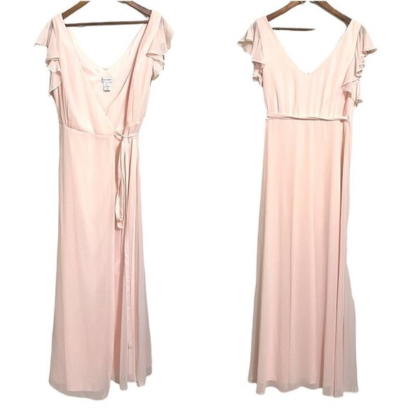 Levkoff Women's NWOT Pink Chiffon Sleeveless A-Line Wrap Maxi Dress Gown Size 12 - Picture 2 of 10